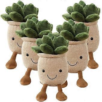 Plush Succulent Pillow Set with Soft Fluffy Comfort, Cute Khaki Potted Plant Plush Toy Decor 5PC