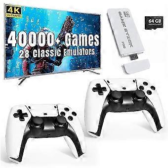 4K HDMI Retro Spillekonsol med 40.000 klassiske spil, 2.4G Trådløs Controller, 64G Nostalgisk Game Stick til TV