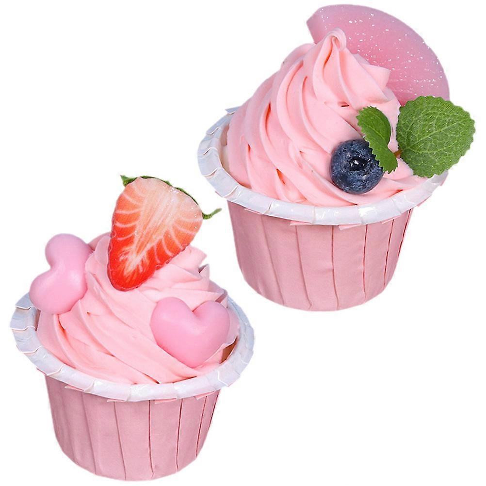 Artificial Cupcake Models for Decor with 2Pcs Assorted Color Durable PU Material