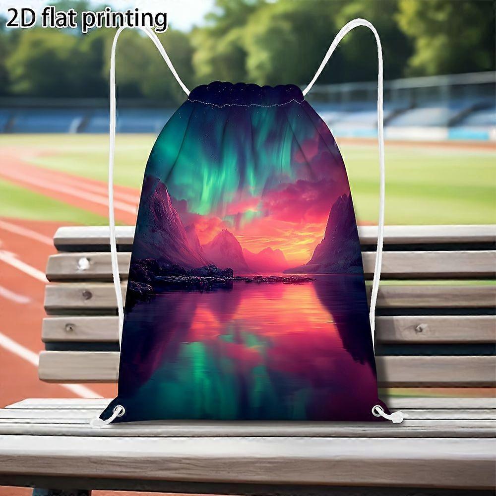Sac à dos Aurora Over Frozen Peaks (1 pièce) - Sac à dos souple ajustable avec imprimé aurore boréale, tissu résistant et pratique - Gqazw