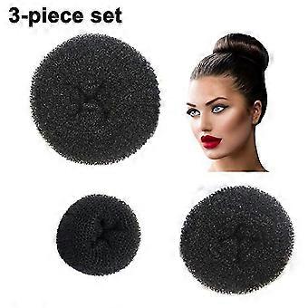 3 Pieces Women Ladies Hair Chignon Bun Donut Shapers Knot Ring BunBlack