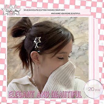 Star Hair Clip Y2K Accessories - 20pcs Silver Snap Hair Clips for Women and Girls