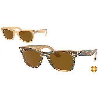 Ray-Ban RB2140F Wayfarer Asian Fit 140833 Full Rim Transparent Photochromic Striped Brown Unisex Wayfarer Sunglasses UV3 Original