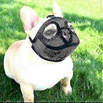 Malha cão focinho curto focinho cão focinho cão focinho ajustável focinho de malha respirável bulldog focinho para mastigar máscara de cachorro mastigando, preto