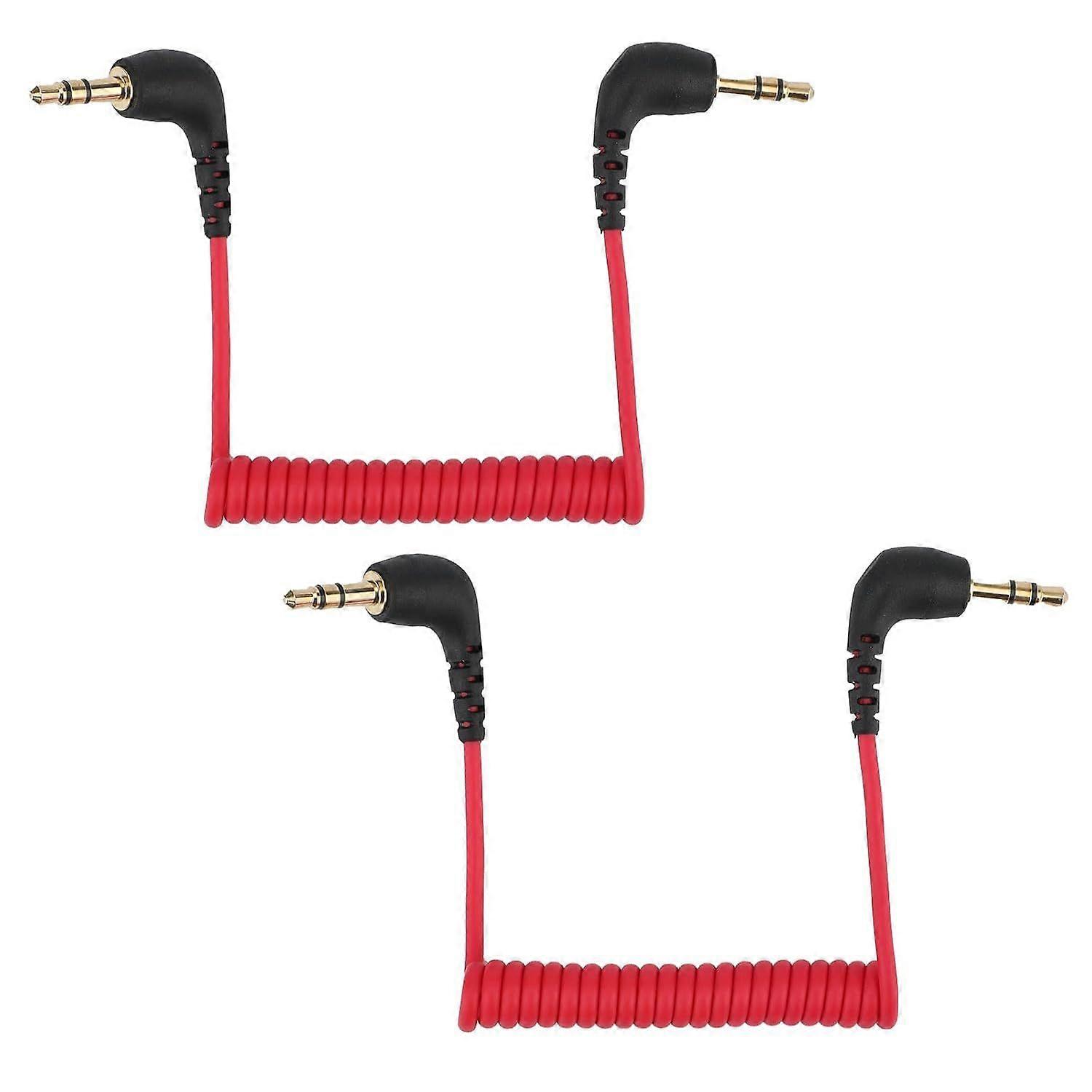 2-Pack 3.5mm L-Shaped Coiled Audio Cables, Red