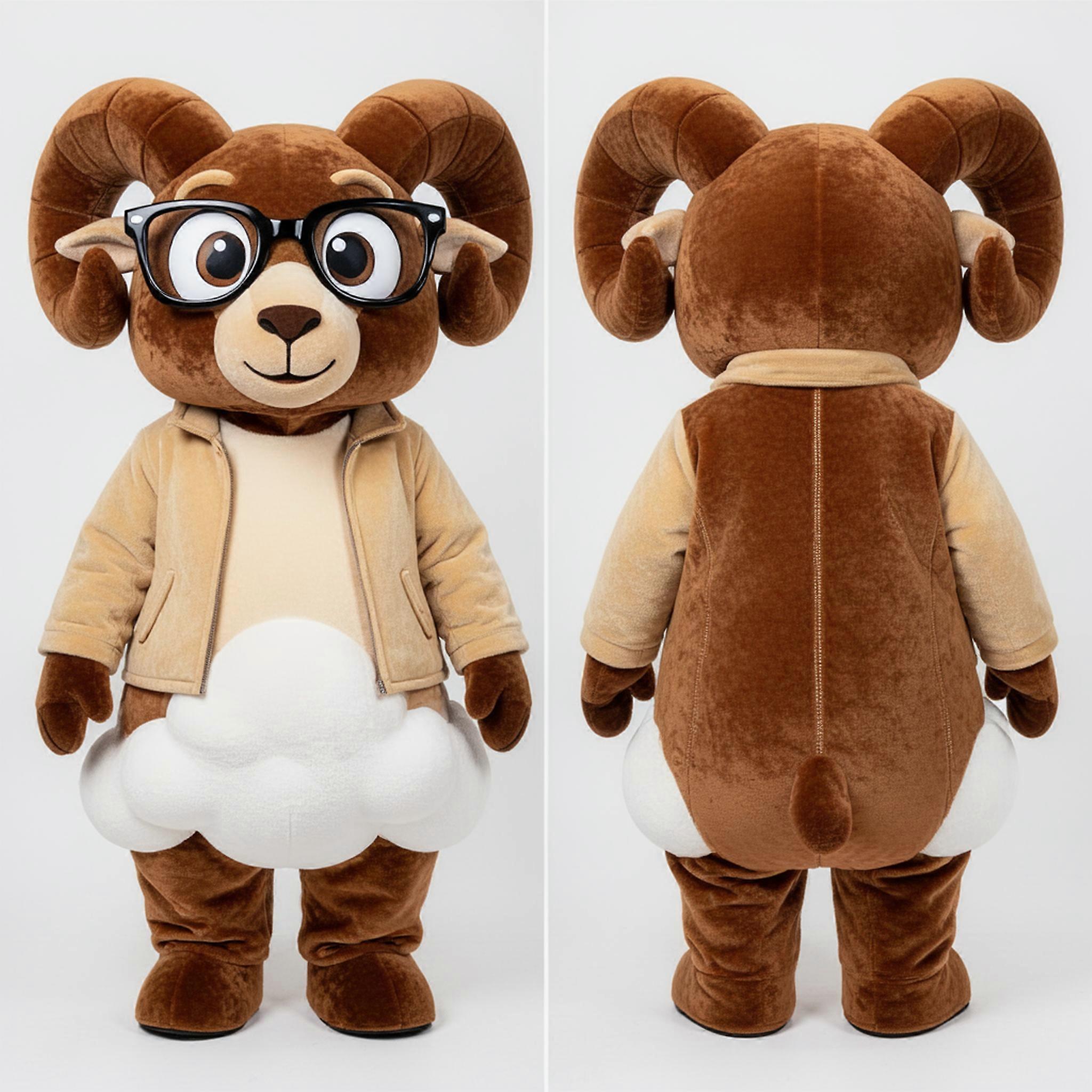 MASTICOT Brown Velvety Fleeced Ram Mascot