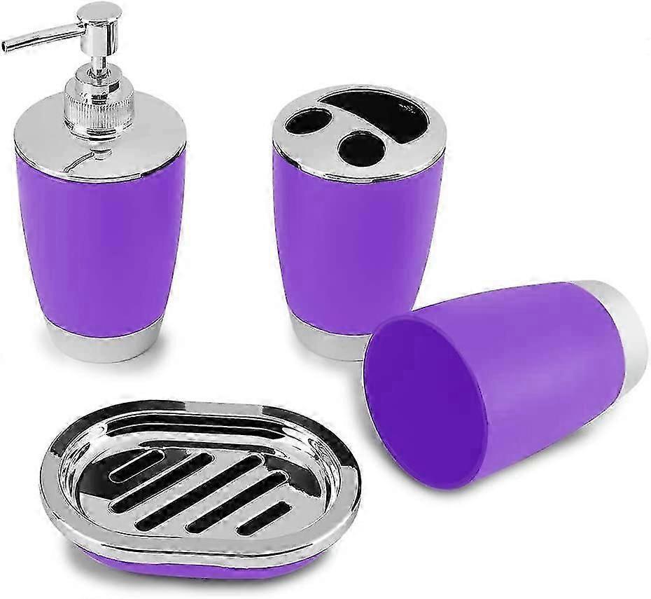Bathroom Accessories Set, 4 Pieces, Purple