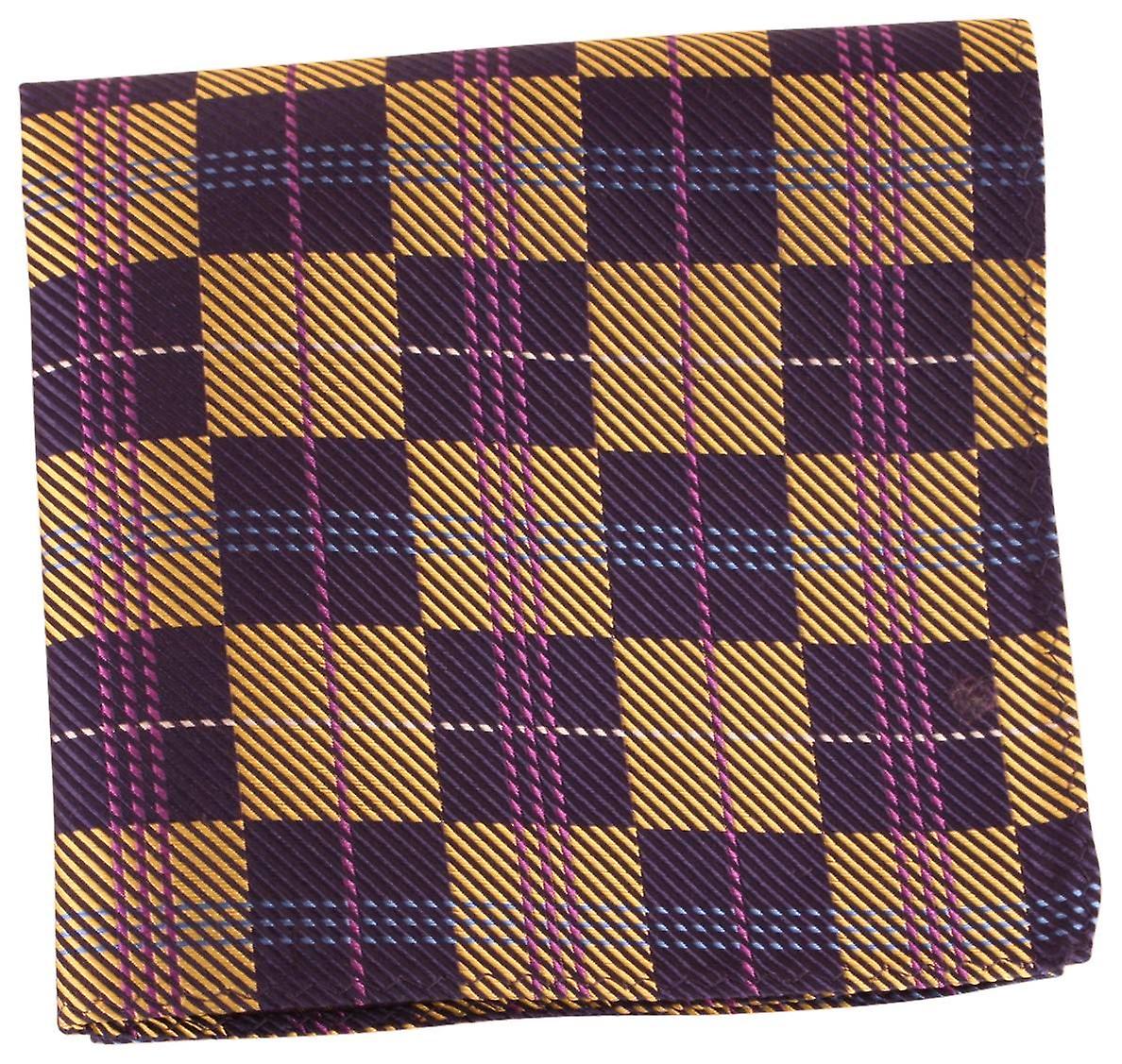 Knightsbridge Neckwear Checked Silk Pocket Square - Navy/Gold