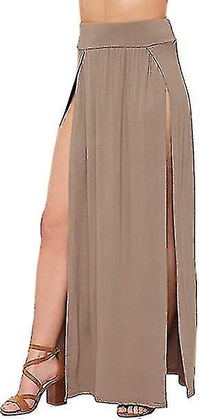 Femmes Long Double Split Taille Haute Dames Jersey uni Stretch Deux Side Send Maxi Jupe