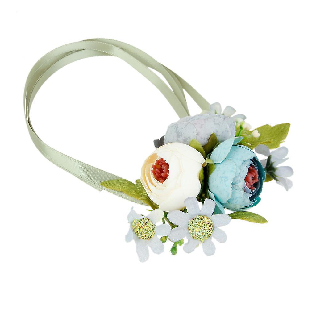 結婚式の花嫁の花嫁介添人手首コサージュ人工ブルーローズフラワーリボン付き