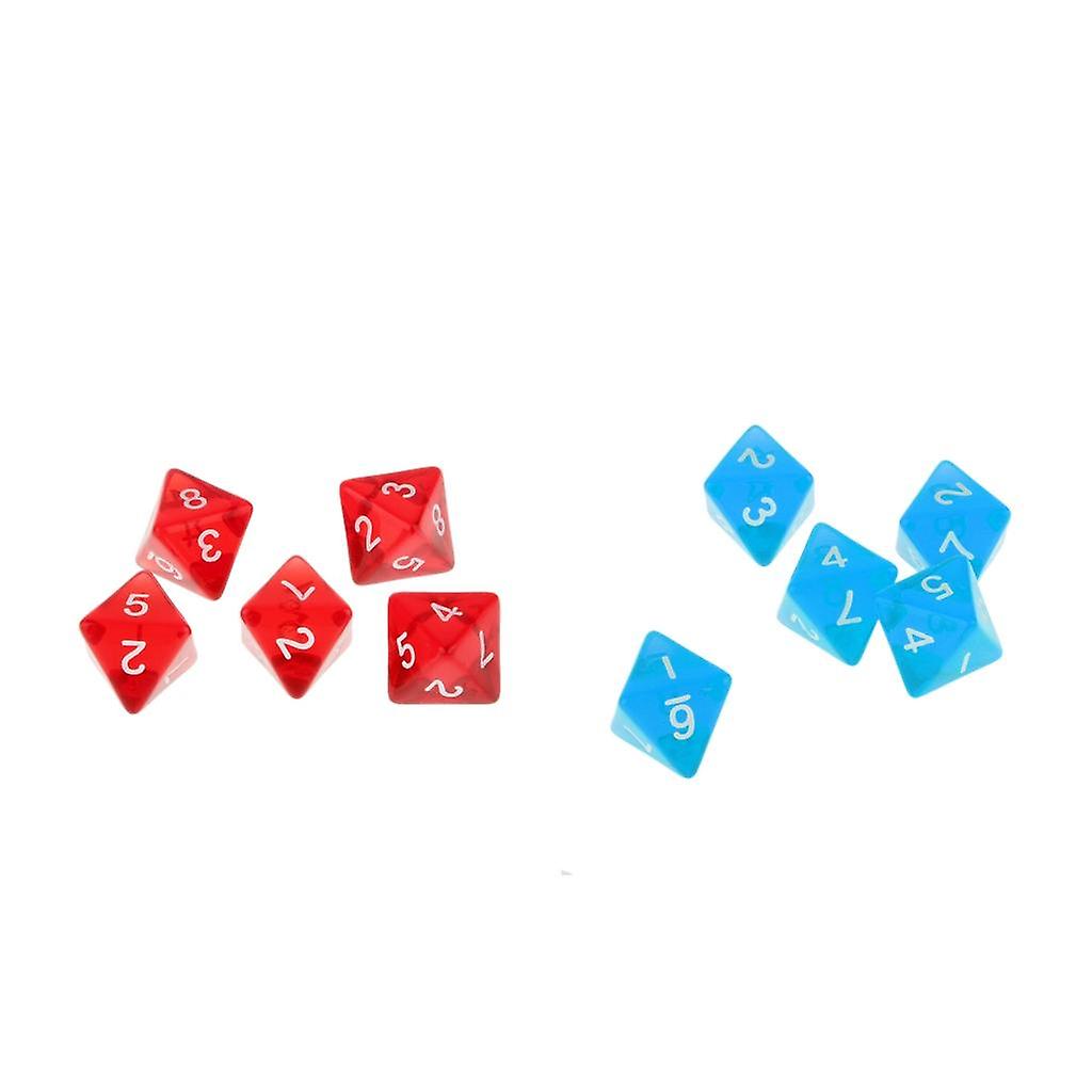 Gem Muti Sided Dices Set of 10 D8 D&D TRPG   Games Blue + Red