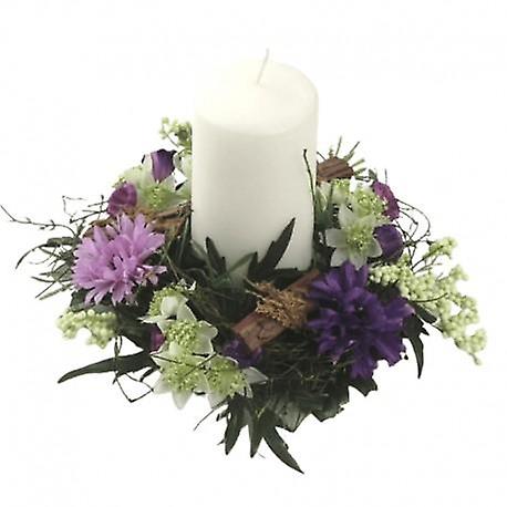 Light cuff for block candles with purple flowers, inner dimensions 8 cm and outer dimensions 20 cm