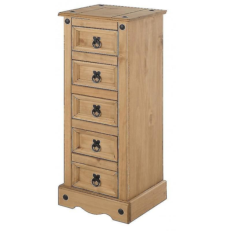 Corona Narrow 5 Drawer Bedside Cabinet