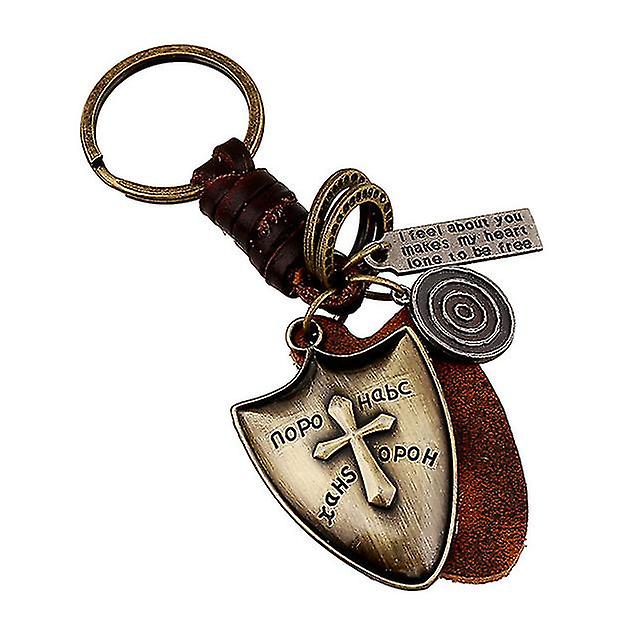 Vintage Cross Pattern Leather Keychain For Kids