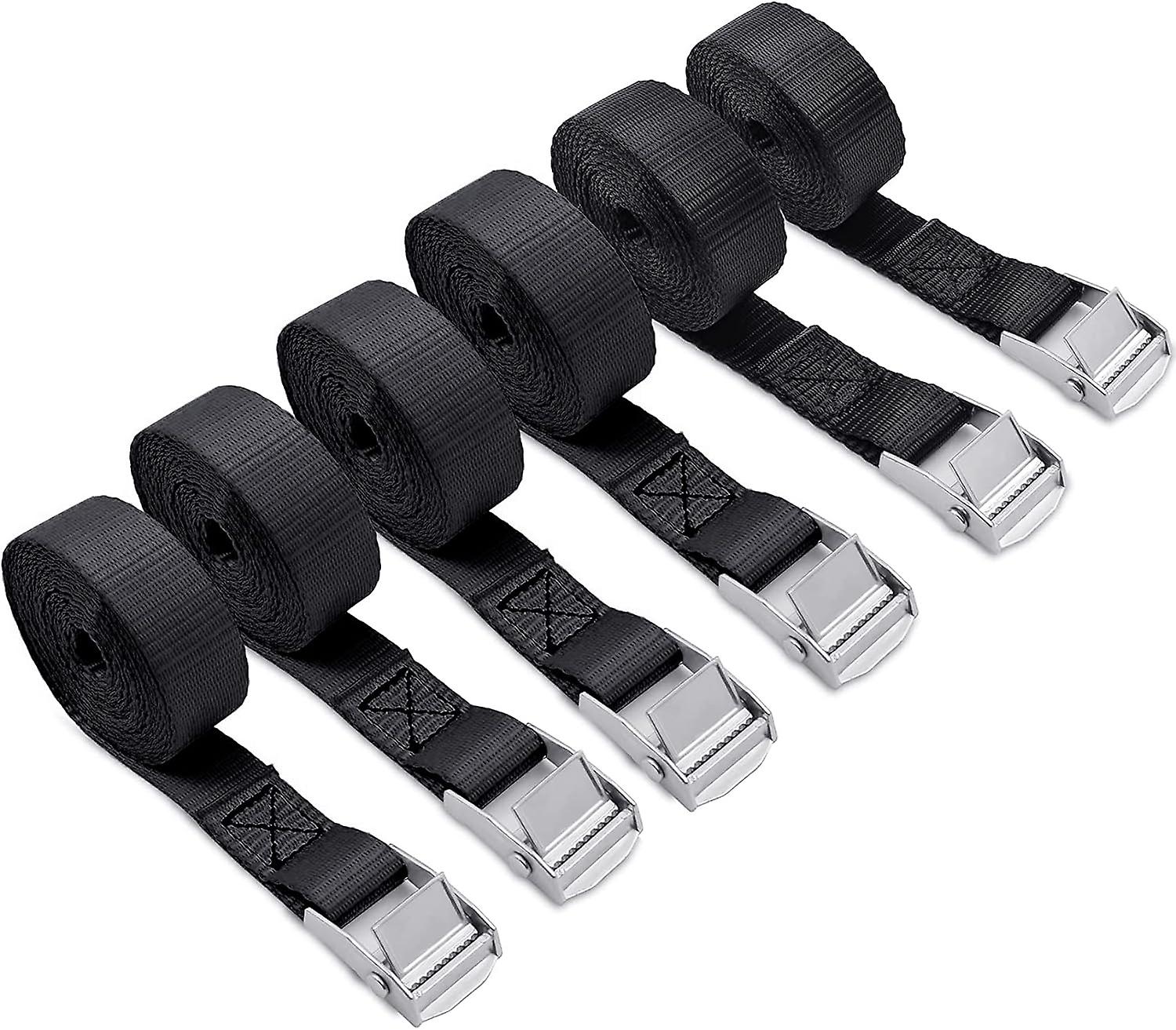 Lashing straps 1m - 6 pieces of lashing straps, short, black, lashing strap with clamp lock for motorcycle bike carriers, extremely robust lashing str