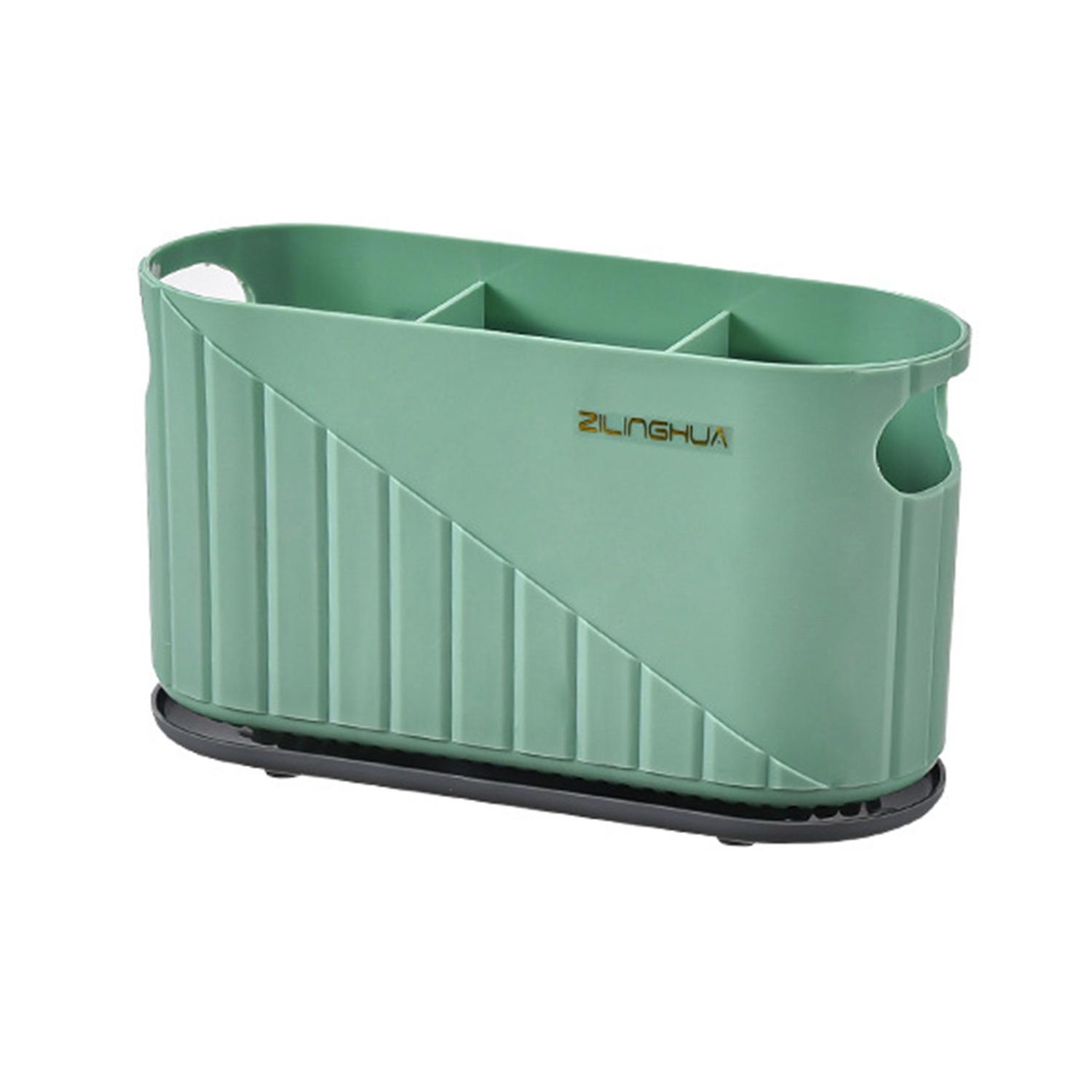 3-Grids Quick Draining Utensil Holder with Hooks PP Removable Bottom Plate Chopsticks Holder Kitchen