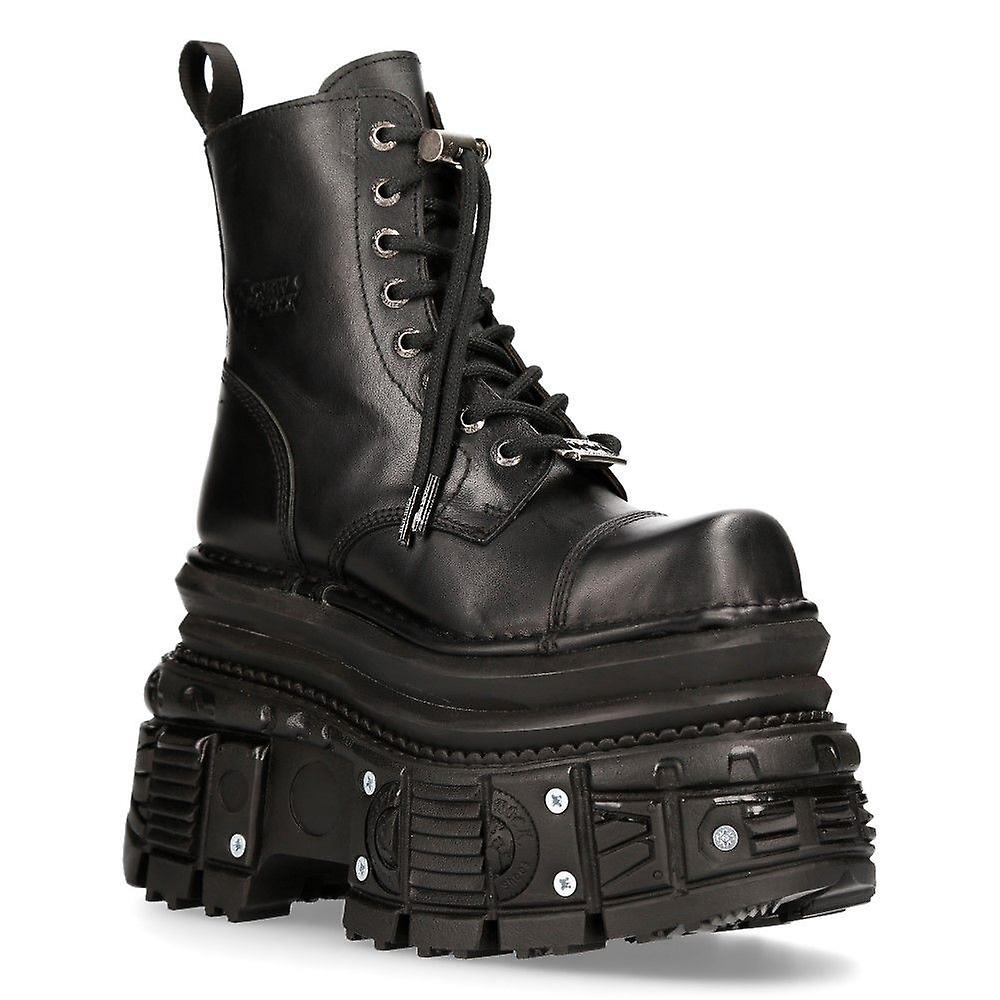 New Rock Nuovi stivali militari in pelle nera metallizzata Rock MILI083CCT-C4 Nero EU38