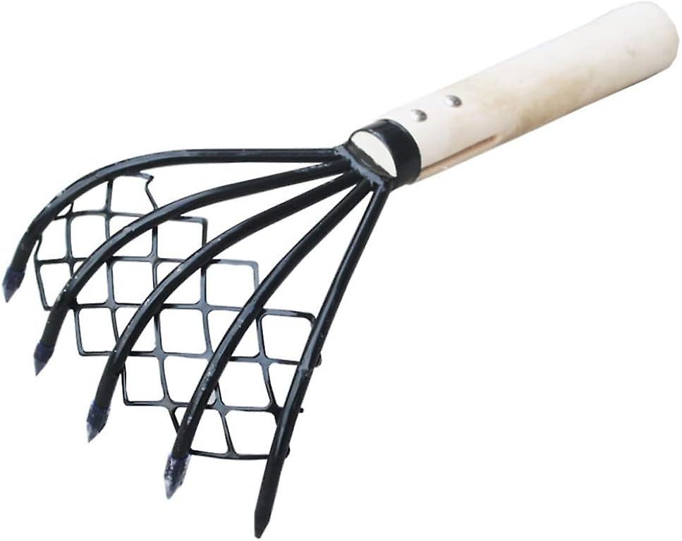 Clam Rake with Net 5-Claw Claw Rake Wood Handle Dig Tool Dig Seafood Accessories 5-tine Claw Rake
