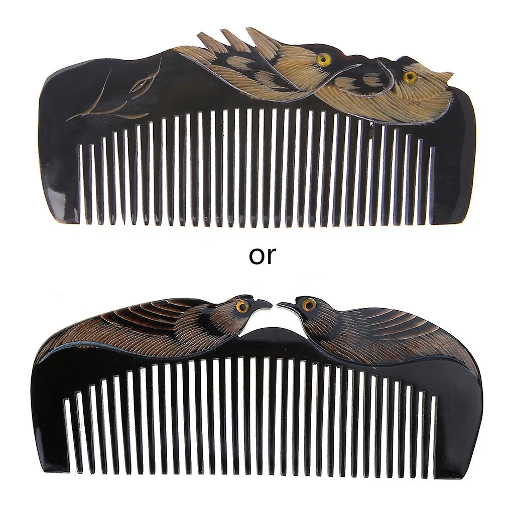 New Luxury Natural Horn Hair Comb Handcraft With Mandarin Duck Carvings