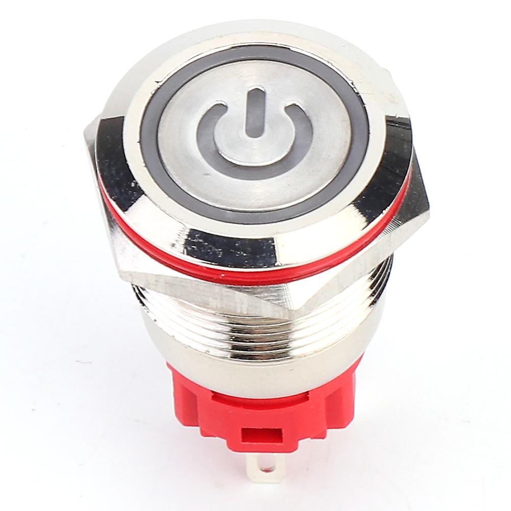 19mm Metal Push Button Switch, DC9-30V, Yellow Light Ring, Flat Head, Self-Locking