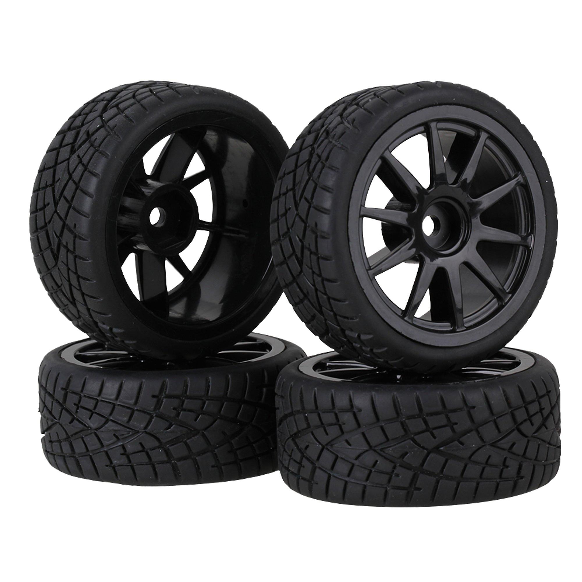 4pcs 10 Spoke Plastic Wheel Rim Black Fish Pattern Rubber Tyre for RC1:10 Car
