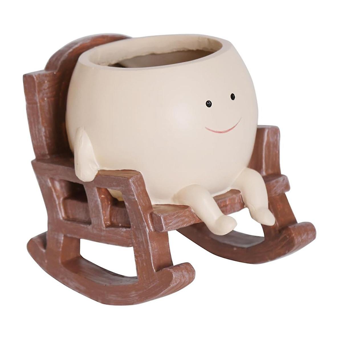 Smile Face Planter Pot Söt Harts Blomma Huvud Planterare För Inomhus Utomhus Växter Unik Sitt Rocking