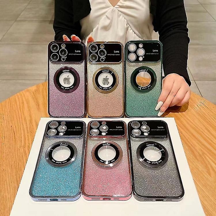 For Iphone 11 Pro Max Large Window Magsafe Gradient Glitter Electroplating Tpu Phone Case