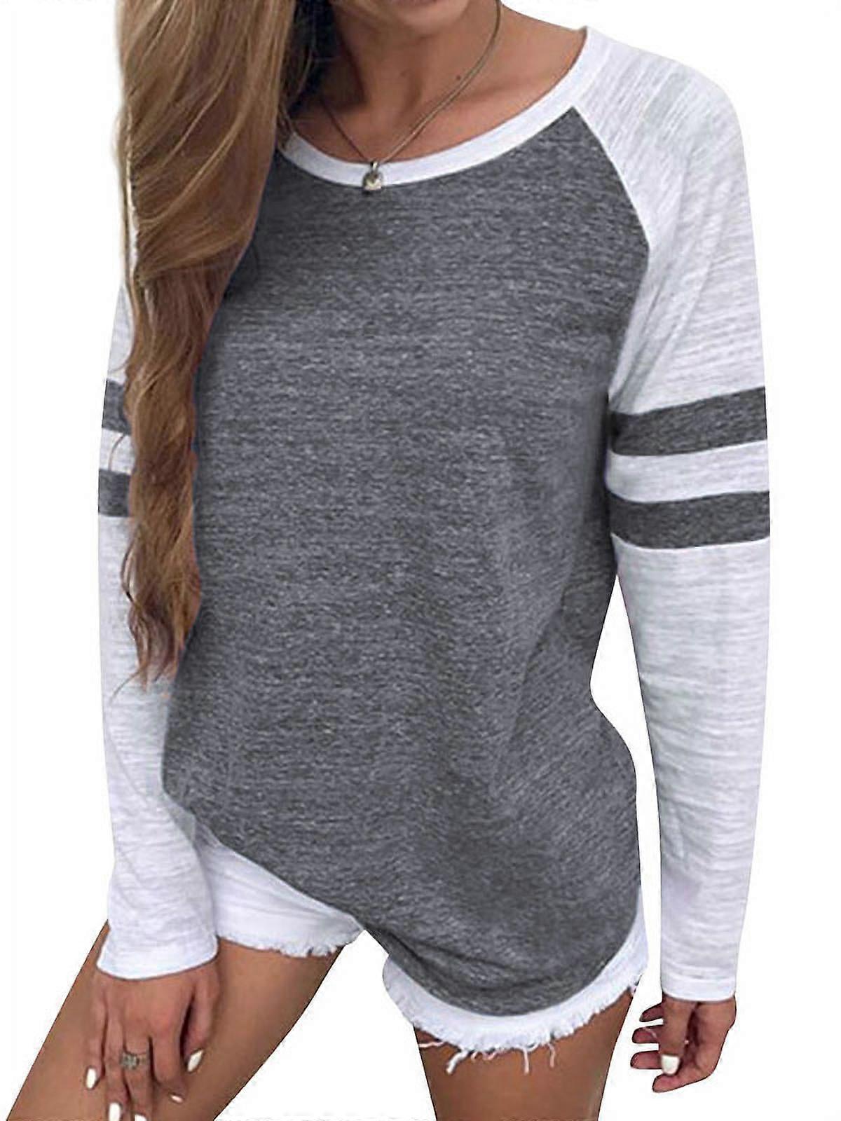 Women's Stripe Stitch Colorblock Pullover Shirt, Long Sleeve Casual T-shirt