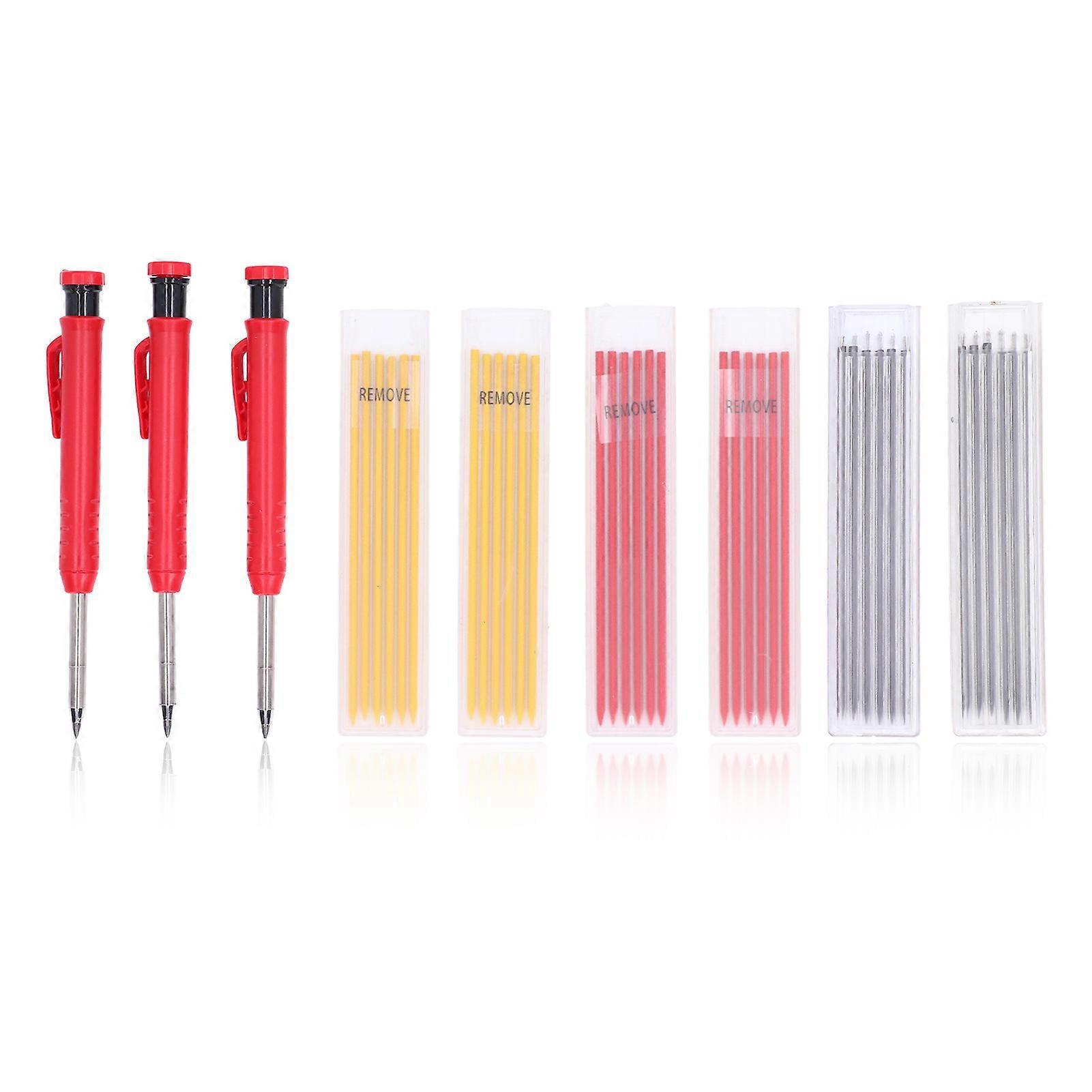 39Pcs Carpenter Pencil Marking Tool Set Kit with 3 Colours Refills for Woodworking