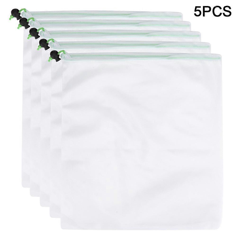 5pcs 50D Reusable Fruit Vegetable Mesh Storage Drawstring Shopping Bag HolderLarge