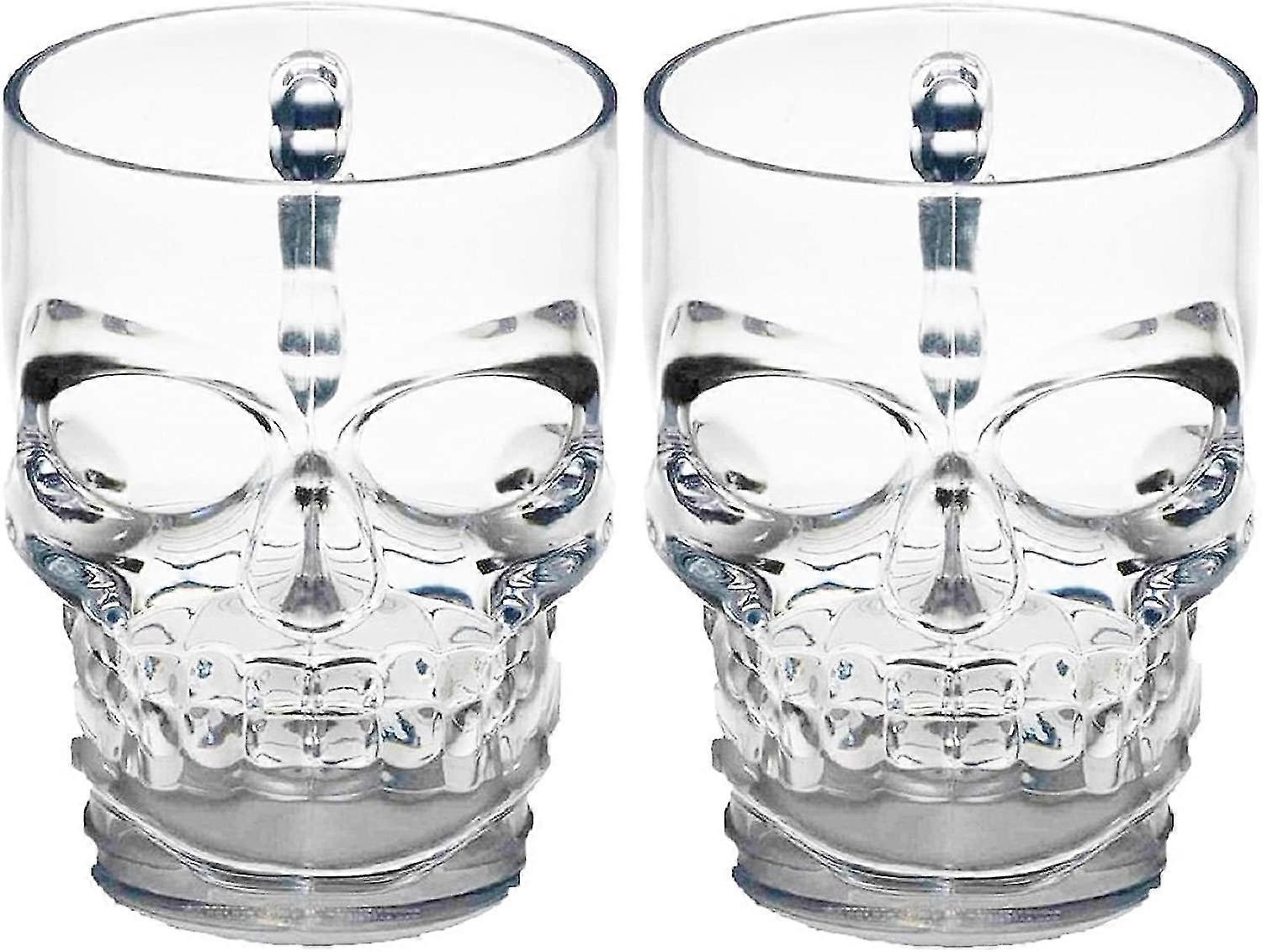 Totenkopf Gesicht Bierbecher Trinkgläser mit Griff, 2er Set, Schwere Basis Lustige Unterhaltung Glaswaren für Wasser