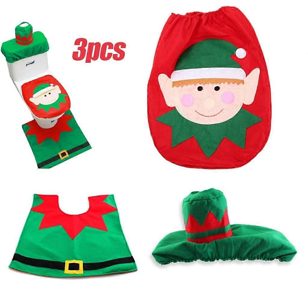クリスマス新年のトイレカバー - バスルームのクリスマスデコレーションのためのエルフスタイルのシートカバー