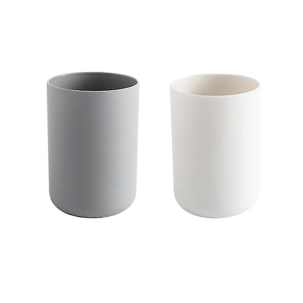 2pcs Plastic Toothbrush Tumbler Cups Creative Japanese Style Home Bathroom Cups (white And Grey)