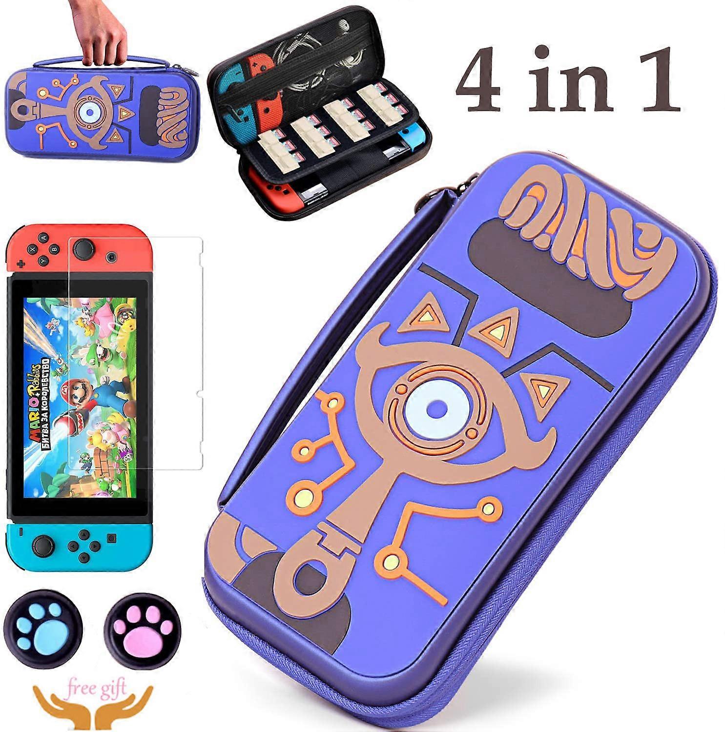 Carrying Case for Nintendo Switch, Portable Hard Shell, Protective Glass Kit with Analog Grip Caps