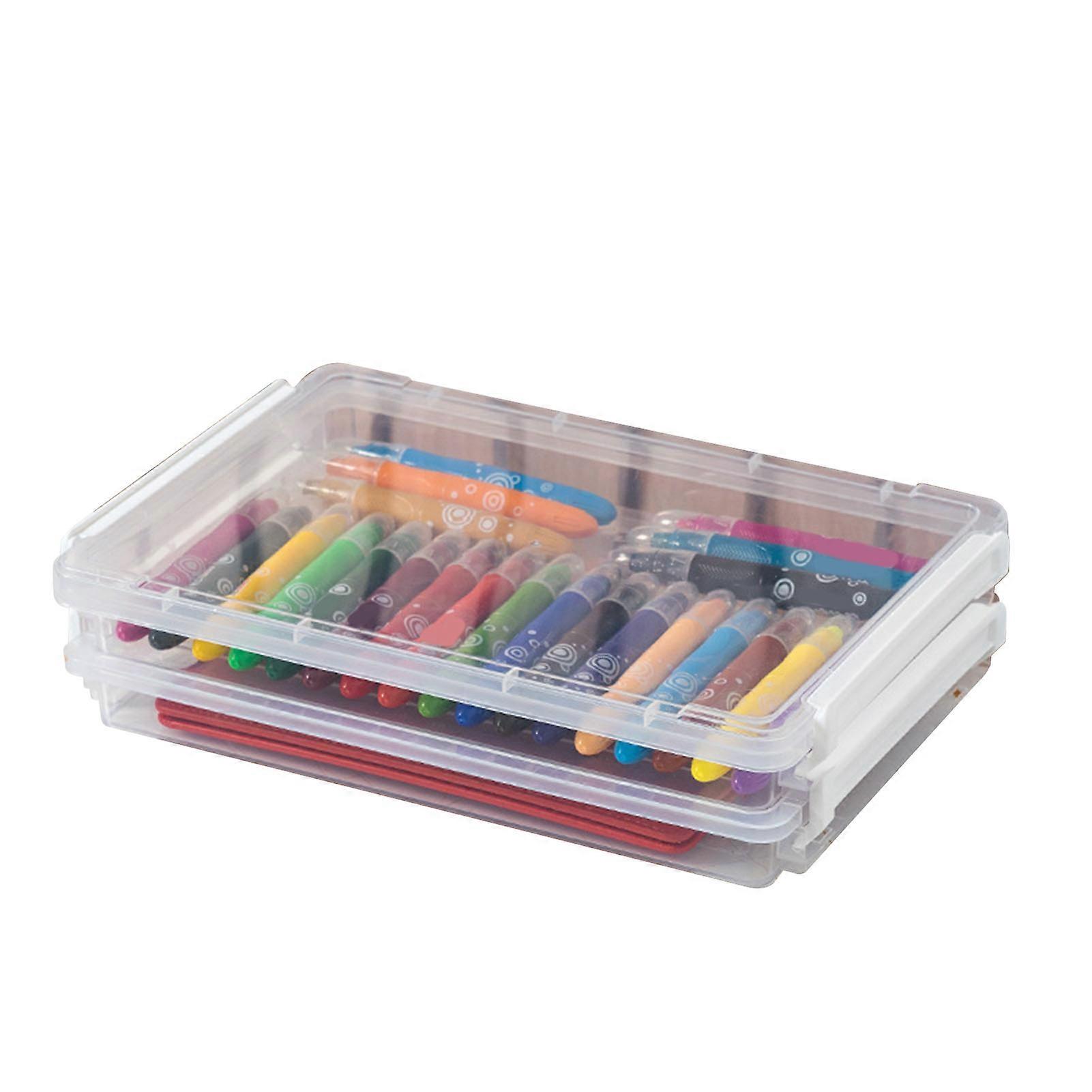 2pcs Plastic Portable File Box Stackable Dustproof Protective Clear A4 Document Case for Document Photo Book Collection White