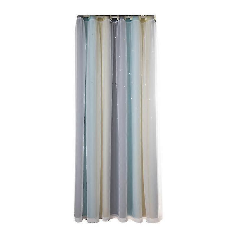 Gradient Star Curtain Lightproof Polyester Double Layer Perforated Curtain for Living Room