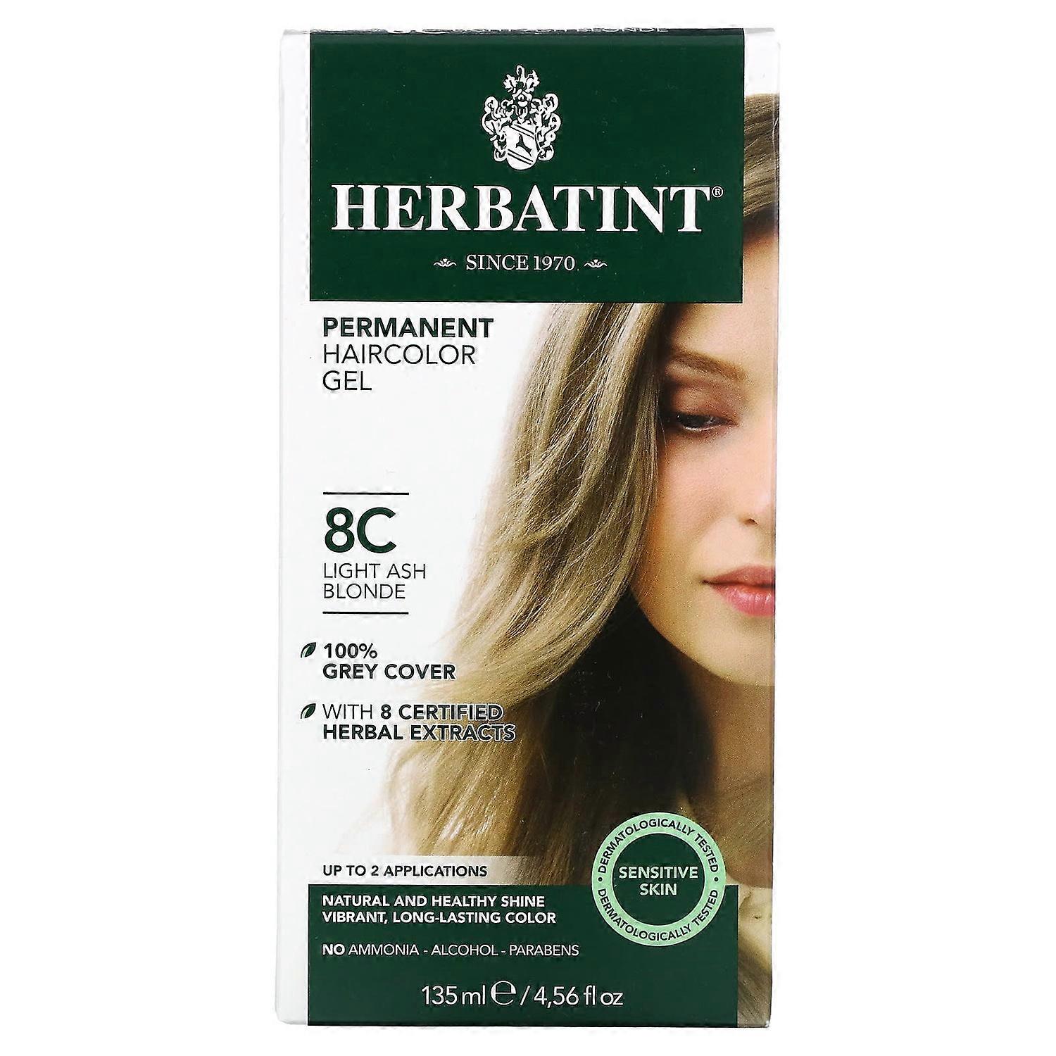 Herbatint, パーマネントヘアカラージェル、8C、ライトアッシュブロンド、135ml(4.56液量オンス)