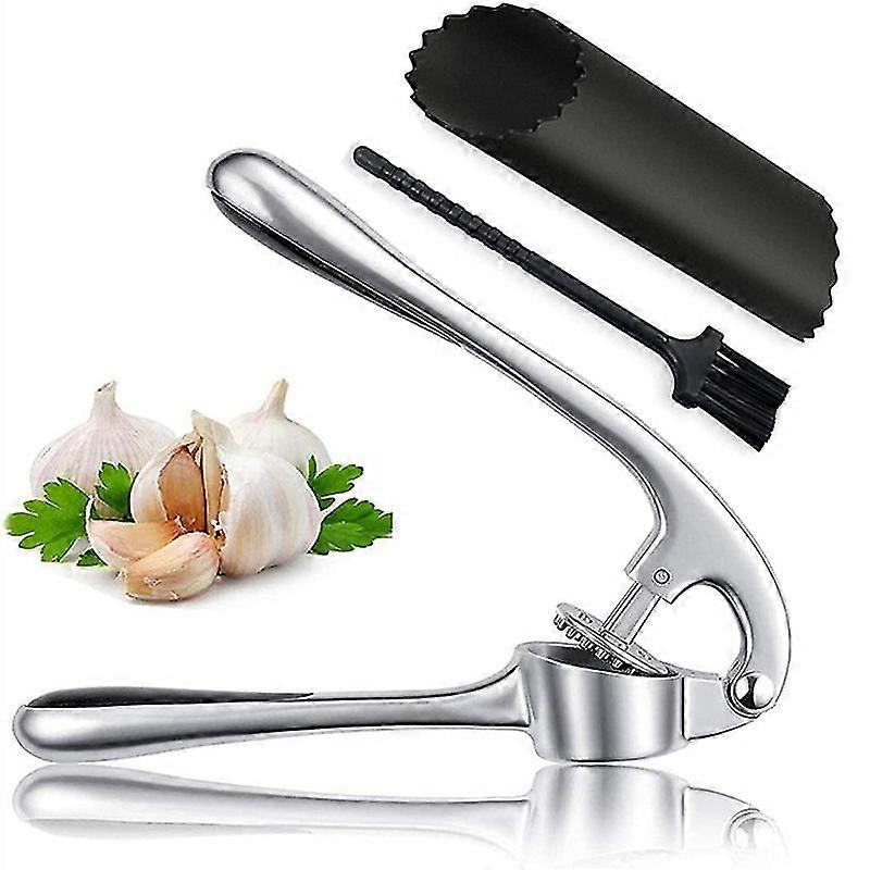 Premium Garlic Press, Includes Silicone Garlic Peeler & Cleaning Brush