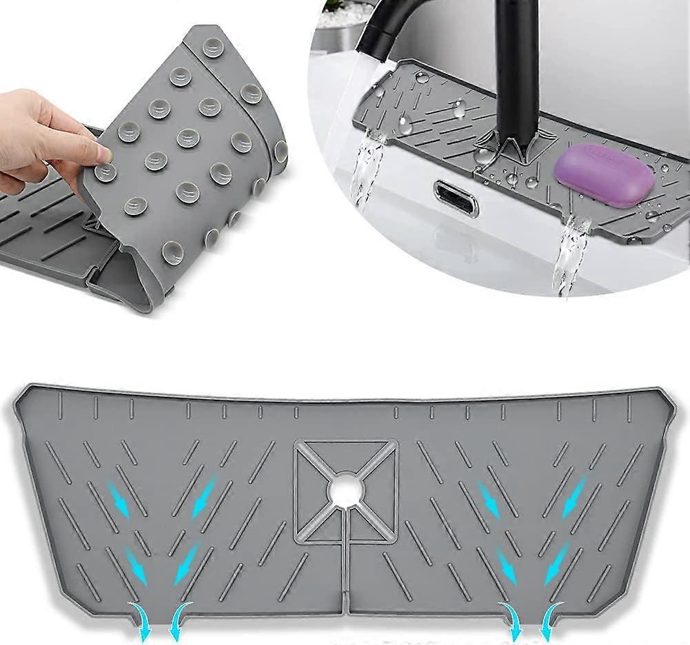 Faucet Sink Splash Guard Silicone Mat with Suction Cup, Kitchen Faucet Splash Pad(Gr WYR