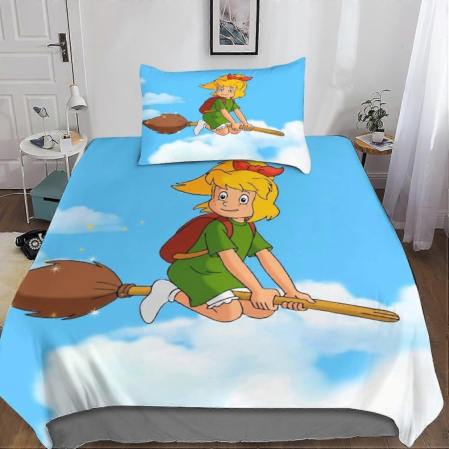 Bibi Blocksberg Duvet Cover Bibi Blockberg Bedding Set, Printed D Soft Microfiber with Pillowcase with Zipper for Adults and Children Pi 135*200 CM