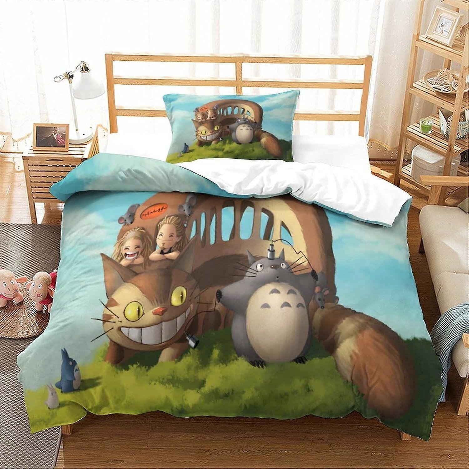Min granne Totoro Sängkläder Set för pojkar Barn Tecknad Totoro Print Påslakan med Örngott Pojke Flicka Täcke Sängkläder Enkel storlek