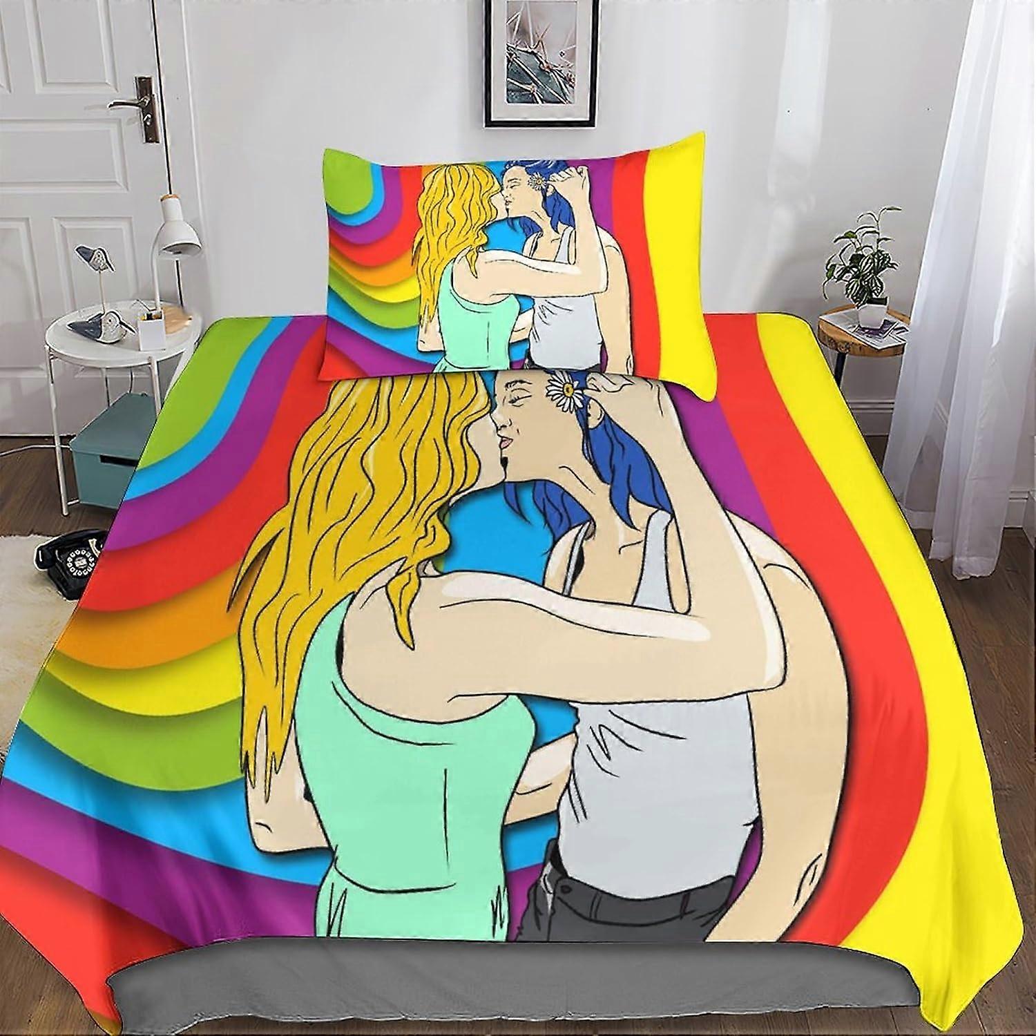 LGBT 3D Duvets and Bedding Sets with Pillowcase, Pride Bedding Duvet Cover, 2 Pieces Microfiber Bedding with Zipper Closure Pillowcases Single