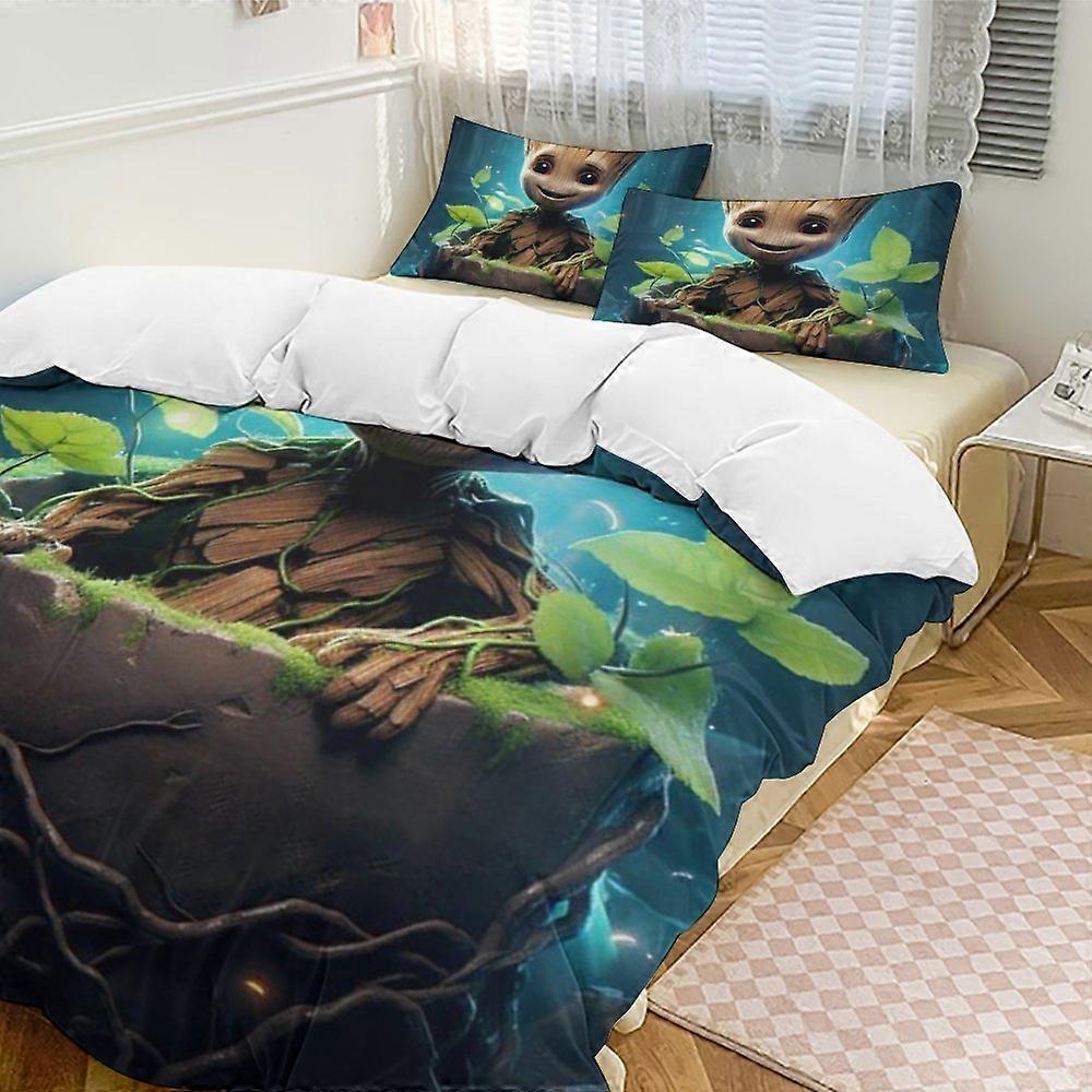 c159 I Am Groot Sängkläder Täcken, 3-delat sängkläder Set Mjukt varmt sängset med 1 påslakan och 2 örngott för sovrum hela säsongen hno159