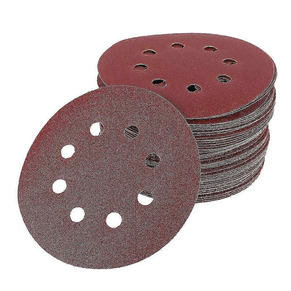 50pcs 5 Inch 125mm Round Sandpaper Eight Hole Disk Sand Sheets Grit 40/60/80/120/240 Hook And Loop