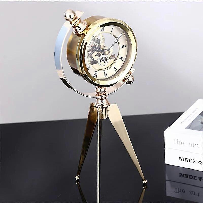 Luxury Mechanical Metal Table Clock Gold Desk Clocks Vintage Antique ...