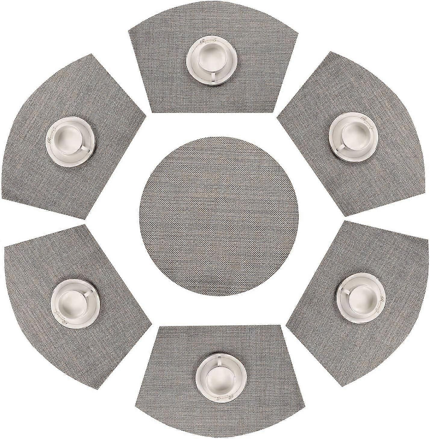 Round Table Placemats Set Of 7 Woven Vinyl 6 Wedge Place Mats With Centerpiece Round Mat For Kitchen Table Round Table Mats Wipe Clean (7, Green)