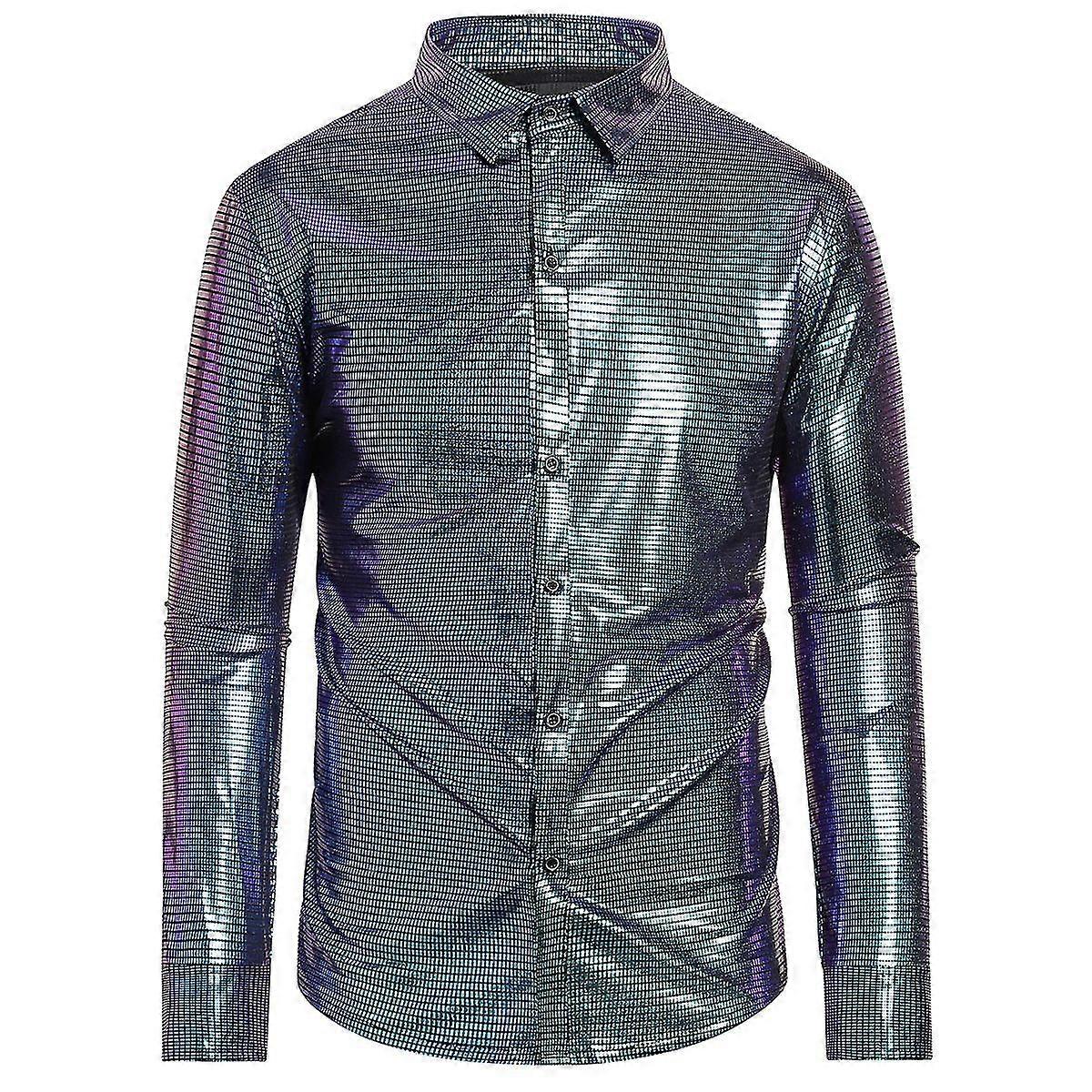 Herren Casual Glossy Bronzed Plaid Loose Hemd A
