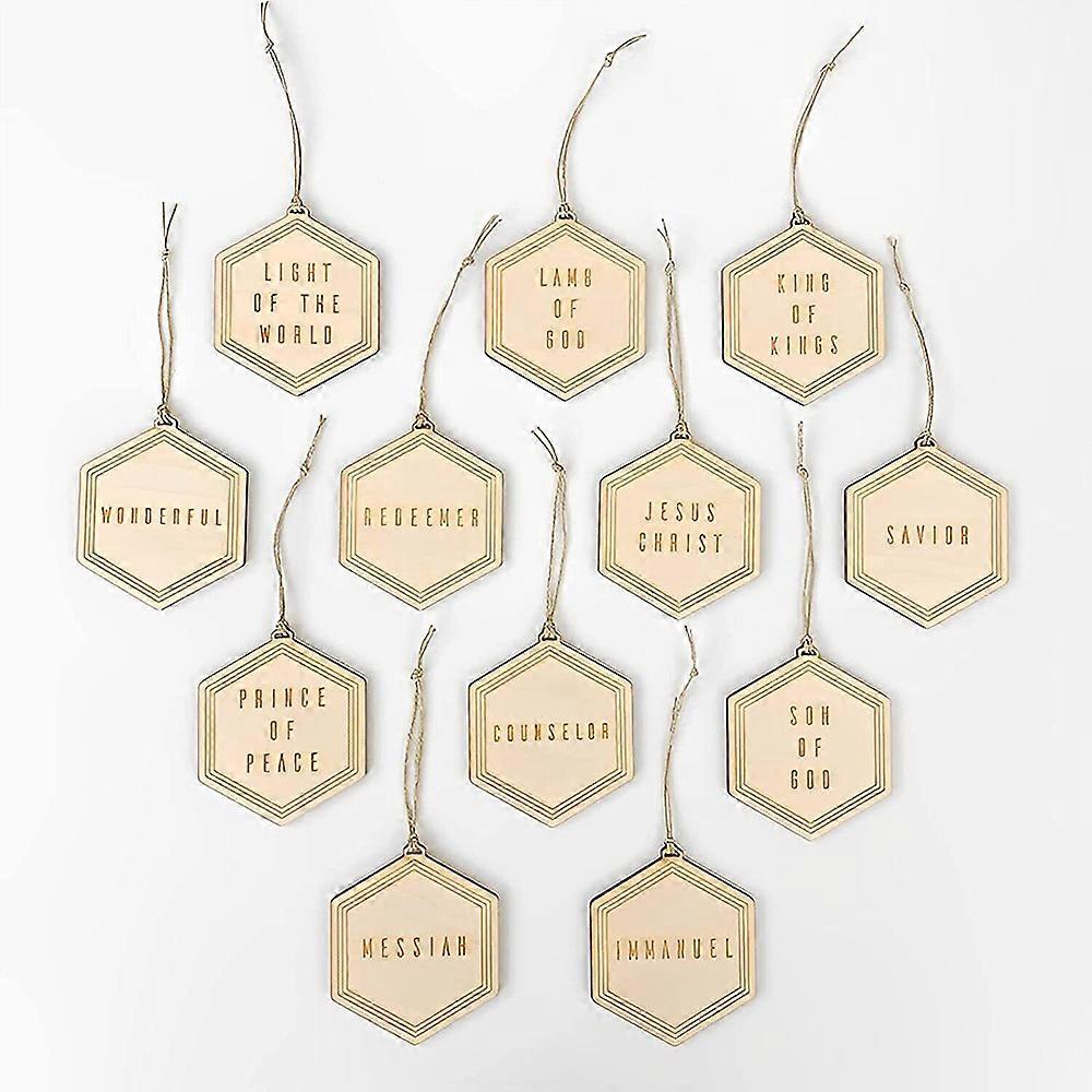 Christmas Names of Jesus Wooden Ornaments Xmas Tree Christ Hanging Decoration Religious Pendant For Holy Family Church