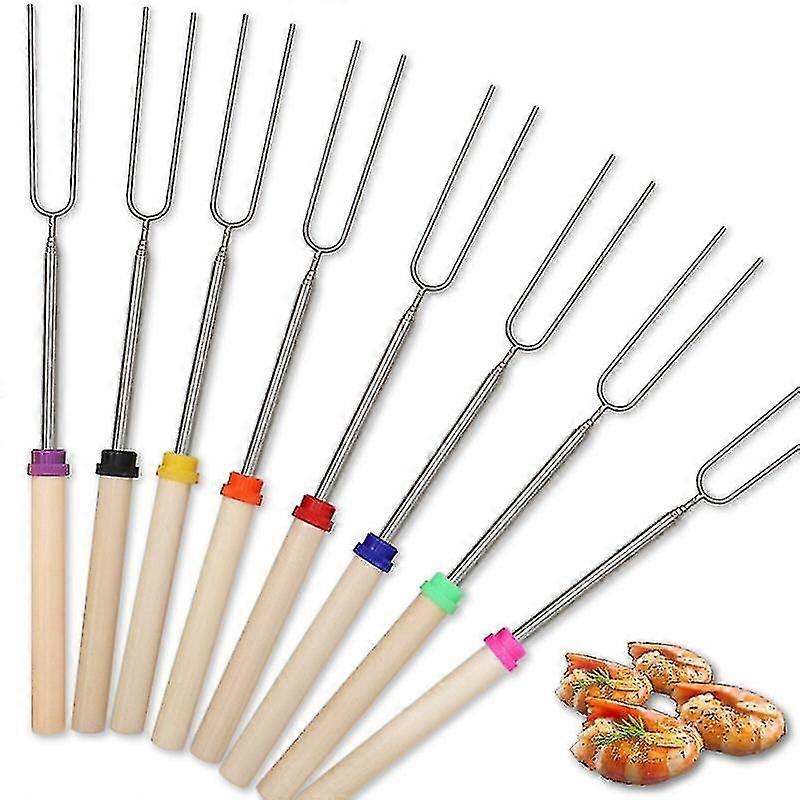 Marshmallow Roasting Sticks, Smores Skewers Telescoping Rotating Forks Set Of 8 Hot Dog Fire Pit Outdoor Fireplace Campfire Accessories-8 Multicolored