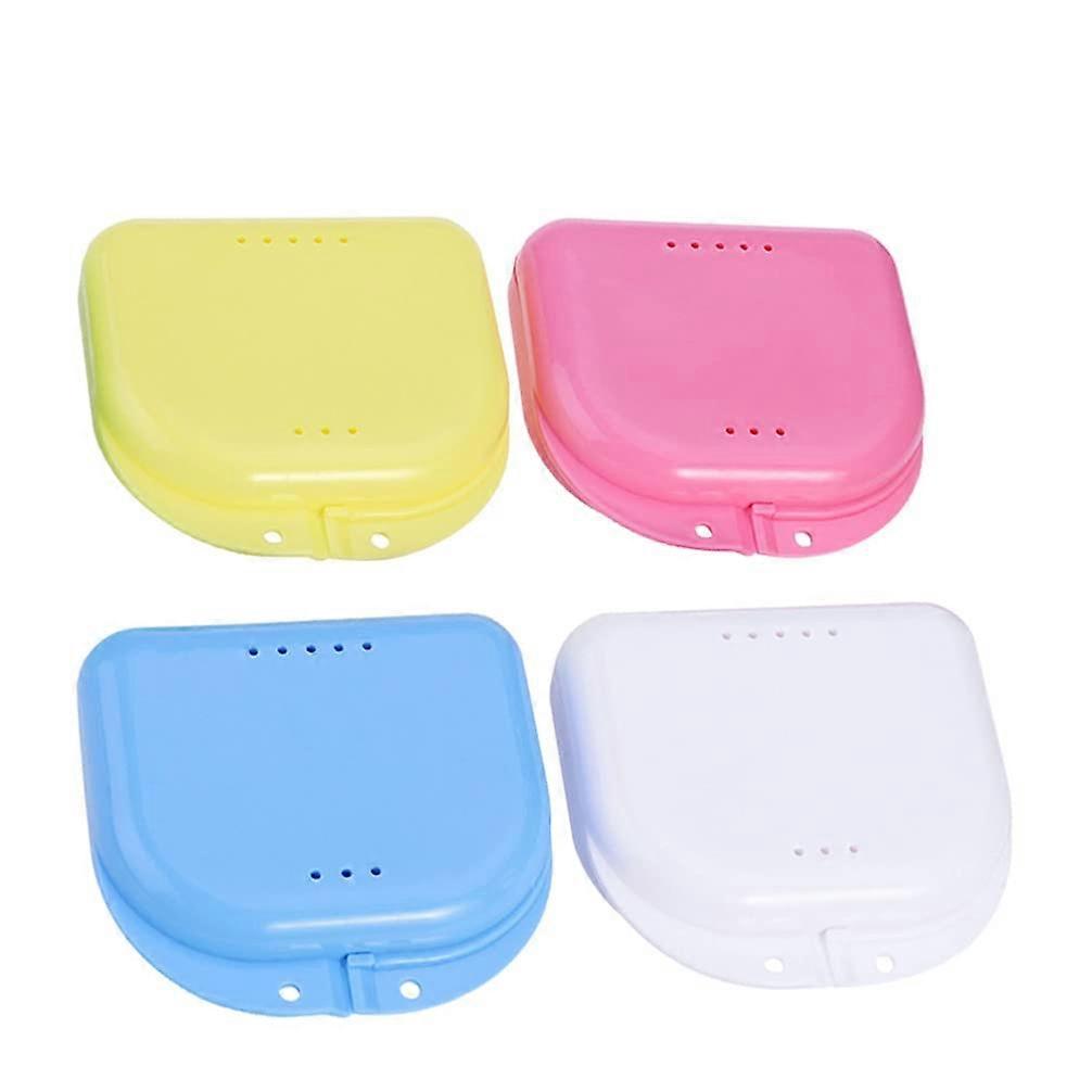 4Pcs Denture Bath Case Cup Box Holder Storage Soak Container Plastic Denture Placement Boxes Braces Retainers (Random Color)